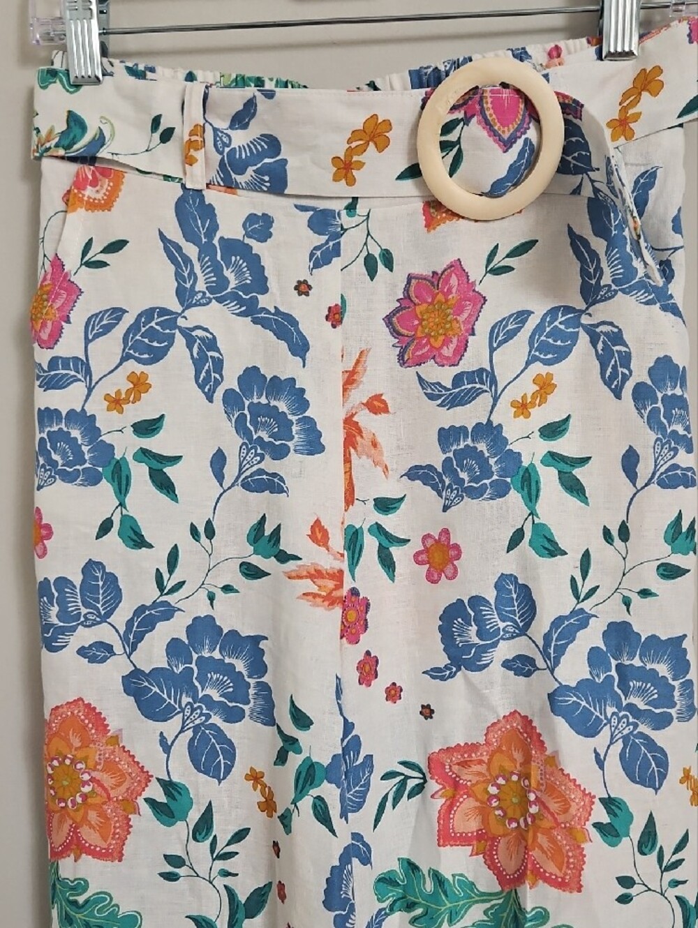 Rachel Zoe Linen Blend Floral Palazzo Pants XS High Rise Wide Leg Belted Resort - Picture 4 of 9